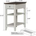 ChooChoo Side Table Living Room, Narrow End Table with Drawer and Shelf, 3-Tier Sofa End Table for Small Space, White and Brown
