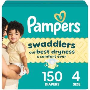 Pampers Swaddlers Diapers, Size 4 (15-34 lbs), 150 Count, Absorbent, Keeps Baby Dry and Comfortable, Skin Safe Disposable Baby Diaper 