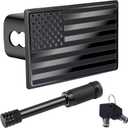 BFXM 2 Inch Trailer Hitch Cover, American Flag Stainless Steel Metal Hitch Cover with 5/8 Inches Pin Diameter Trailer Hitch Lock, Trailer Plug Receiver and Tow Cap for Truck Accessories