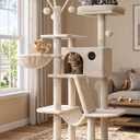 Hey-brother Cat Tree, 53 inch Cat Tower for Indoor Cats, Cat House with Padded Platform Bed, Toy Balls, Large Cozy Condo, Hammocks and Sisal Scratching Posts, Beige MPJ019-SM
