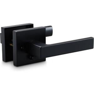 Linkaa Privacy Door Levers Matte Black Door Handles, Bed and Bath Door Locksets Heavy Duty Zinc AlloyKeyless Interior Handles, Reversible for Left Right Handed DoorsPrivacyPush Button Lock1 Pack
