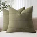 ZWJD Christmas Linen Throw Pillow Covers 22x22 Set of 2 Solid Handcrafted Striped Cushion Covers for Bed Soft Xmas Decorative Pillow Covers for Couch Bedroom Living Room Christmas Decor(Olive Green)