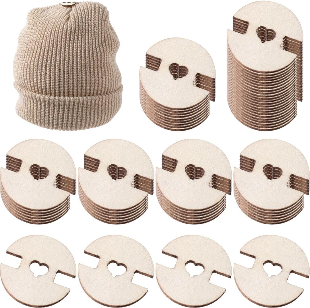 SmallCat 100PCS Wooden Pom Pom Buttons for Hats, Love Heart Handmade Craft Fastener Buttons, Removable Faux Fur Pom Poms Keeper Holders for Decoration, DIY, Knitting Beanies (2 cm)