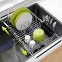 Expandable Stainless Steel Dish Drying Rack Over The Sink For Small Kitchen, Counter Space Saving Compact Metal Plate Drainer Strainer, Adjustable Hanging Inside Sink Rust Proof Wire Dryer Holder (Silver)
