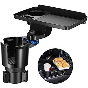 This Hill Cup Holder Tray for Car, 2 in 1 Detachable Car Food Table Tray with Solid Base & Phone Slot,Car Cup Holder Expander with 360°Rotation Tray for Travel Road Essentials