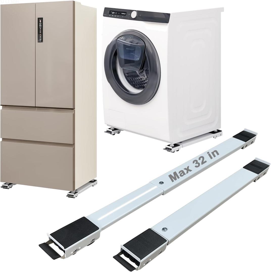 Appliance Rollers Heavy Duty, Max 32in, Second Generation Extendable Appliance Rollers Mobile Washing Machine Base Easily Move Washing Machines, Dryers, Refrigerators, Furniture (White)