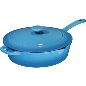 Bruntmor 5 Qt Cast Iron Skillet with Lid Turquoise Enameled Non Stick Frying Pan for Casserole, Sauting, and Grilling - Durable Handle Cookware for Easy Use