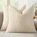 MIULEE Textured Throw Pillow Covers Thick Chenille Decorative Pillows Beige 20x20 Inch Set of 2 Modern Boho Farmhouse Home Decor Neutral Cushion Covers for Couch Sofa Living Room Bedroom