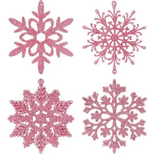 Glitter Snowflake Ornaments, Pink Snowflakes Halloween Christmas 40pcs Hanging Decorations for Xmas,Holiday and Party