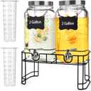 2 Gallon Glass Drink Dispenser Set of 2 - Drink Dispensers for Parties, Beverage Dispenser with Stand and 100% Leakproof Stainless Steel Spigot for Lemonade, Juice, Sangria, Iced Tea, and Cocktails