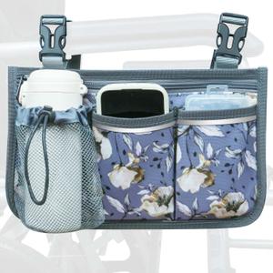 Wheelchair Bag, Walker Bag, Wheelchair Side Bag, Armrest Organizer Pouch with Cup Holder Attachment and Reflective Strip, Accessories for Most Wheelchairs, Walker, Rollators Purple-Malus