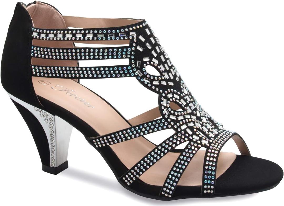 Olivia K Women's Open Toe Strappy Rhinestone Dress Sandal Low Heel Wedding Shoes White Glitter (8)