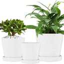 Ceramic Plant Pots,4+5+6 Inch Pots for Indoor Plants,Planters with Drainage Holes and Ceramic Tray, Indoor Flower Pots Gardening Home Desktop Office Windowsill Decoration Gift, Set of 3 (White)
