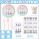 EI 210pcs Easter Paper Plates and Napkins Easter Spring Bunny Plates Disposable Heavy Duty Paper Plate Pink Kinves Spoons Forks Cups for Birthday Spring Tea Party