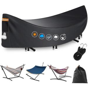 Hammock Cover Waterproof,Heavy Duty 420D Hammock Stand Covers for Outdoor,Breathable Dust Protector with 2 Air Vents,3 Windproof BucklesUniversal Cover Fits for 11-12ft Stand,All-weather Protection