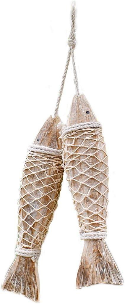 Wooden Fish Hanging Wall Decoration - Rustic Nautical Beach Theme Home Decor Sculpture for Bathroom, Bedroom, Lake House (L)