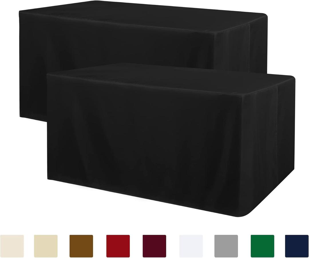 Obstal 2 Pack Black Tablecloth Fitted Table Clothes for 8 Foot Rectangle Tables - Water Resistant Washable Fabric Polyester Rectangle Table Cover for Outdoor/Indoor Uses?96L x 30W x 30H Inches, Black Obstal 2 Pack Black Tablecloth Fitted Table Clothes for 8 Foot Rectangle Tables - Water Resistant Washable Fabric Polyester Rectangle Table Cover for Outdoor/Indoor Uses?96L x 30W x 30H Inches, Black
