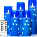 kakoya Flameless LED Candles with Timer 5 Pc Flickering Flameless Candles for Romantic Ambiance and Home Decoration Stable Acrylic Shell,with Embedded Star String Battery Operated Candles Blue