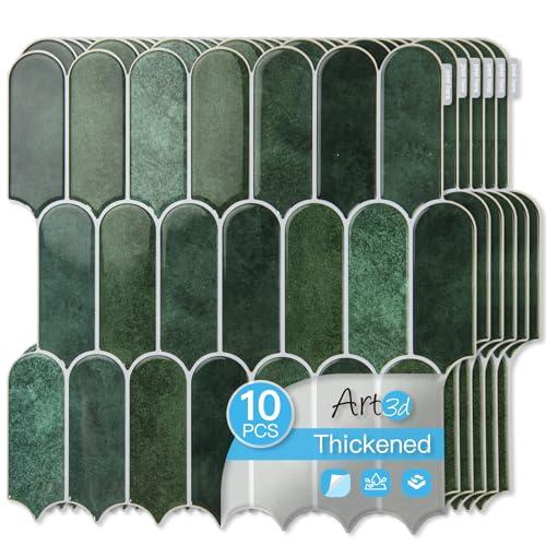 Art3d 12 x 12 Inch Heavy-Duty Peel and Stick Backsplash, Self-adhesive Wall Tiles for Kitchen Bathroom Decor, 10-Pack Dark Green