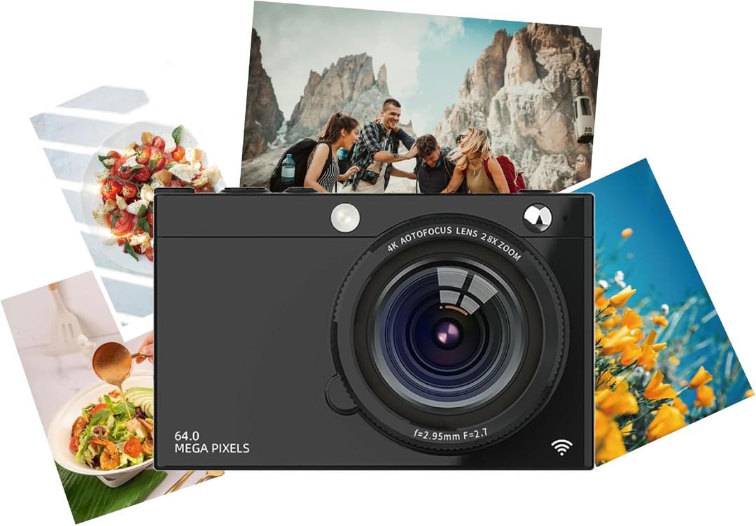 Digital Camera 4K, 64MP 28X Digital Zoom Autofocus Compact Vlogging Camera, 2.83 Inch Screen, Beauty Retro Filter, for Family Travel, Vlogging