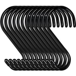 DINGEE 4 Inch 12 Pack S Hooks - Heavy Duty, Large Rubber Coated Black Non Slip Metal Hooks for Closet, Garden, Jeans, Plants, Jewelry, Pot, Pan, Cups, Towels
