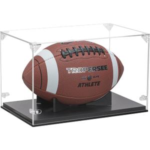 Football Display Case, Thickened UV Protection Clear Acrylic Lid Football Holder, Wood Football Base Stand Football Cases for Signed Football Full Size