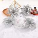 Wironlst 16 Pcs Glitter Poinsettia Flowers Artificial - Christmas White Poinsettia Decorations Tree Flowers Ornaments for Xmas/Holiday/Seasonal/Wedding Decor(Silver)