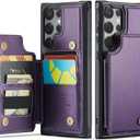 Vinich for Samsung Galaxy S23 Ultra Wallet Case with Card Holder, RFID Blocking Credit Slots Kickstand Shockproof Phone Cover for Women Men, Purple