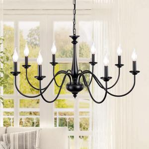 Black Chandelier Farmhouse 8 Light Chandeliers for Dining Room Rustic Hanging Light Fixtures for Kitchen Island Living Room Bedroom Entryway Hallway Stairway Foyer