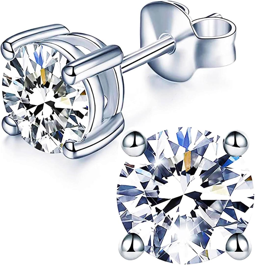 YODEWA 1/2/3ct Moissanite Stud Earrings for Women 925 Sterling Silver Hypoallergenic Butterfly Back 1 Pair DEF Color Lab Created Brilliant Round Moissanite Earrings
