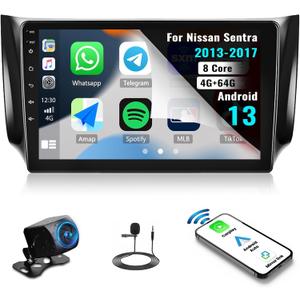 [8 Core/4G+64G] Radio for Nissan Sentra 2013-2017 Android 13 Car Stereo Wireless Apple Carplay&Android Auto, 10.1" IPS Touchscreen GPS Navi, Bluetooth 5.0 DSP FM RDS 32EQ 59UI WiFi SWC+Backup Cam&Mic