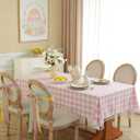 Laolitou Spring Pink Checkered Tablecloth Rectangle Washable Buffalo Plaid Table Cloth with Tassel Cotton Linen Gingham Table Cover for Dining Room, Pink, Rectangle, 55''x120'', 10-12 Seats