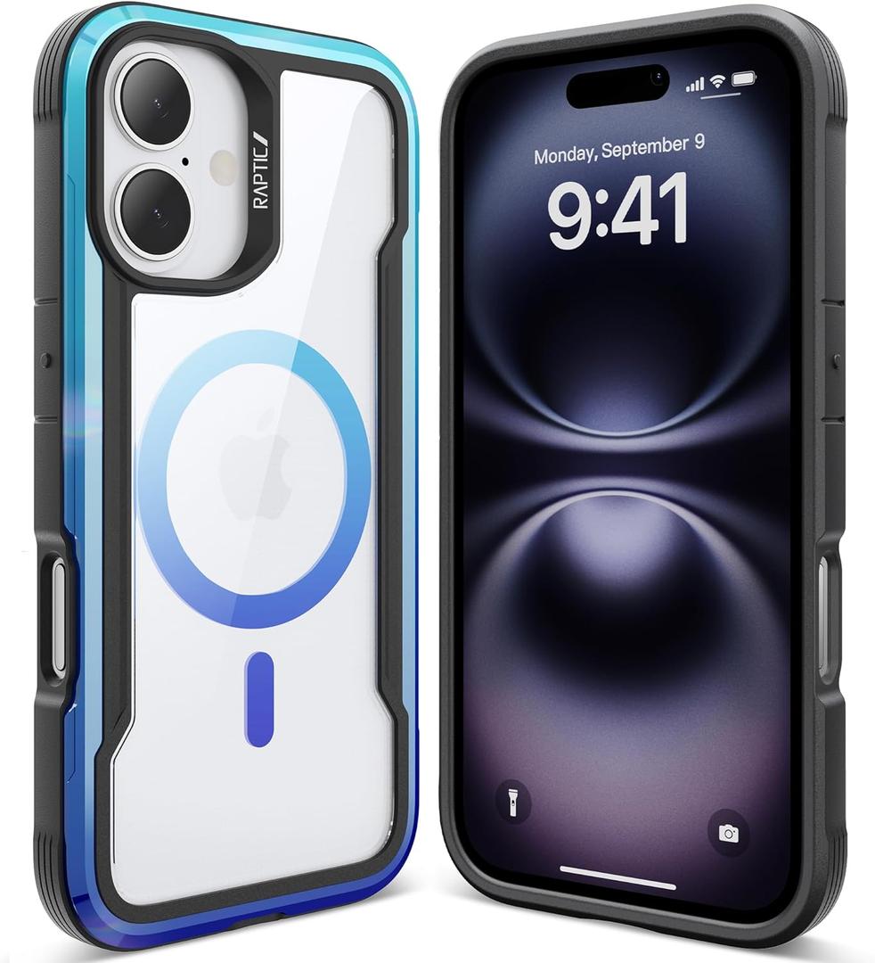 RAPTIC Shield 2.0 for iPhone 16 Pro, Military Grade 13ft Drop Tested, Anti-Fingerprint Anti-Yellowing Clear Case, 6.3 inch, Blue