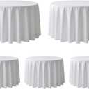 Surmente 5 Pack White Tablecloth for Round Tables, 120-inch Round Table Cloths for Weddings, Banquets, or Restaurants