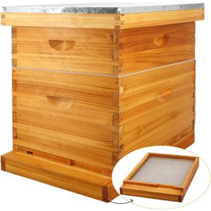 MayBee 10 Frame Screened Bottom Board Beehive Dipped in 100% Beeswax, Bee Hives Kit Includes 1 Deep Boxes & 1 Medium Box with Beehive Frames and Wax Foundations. Preferred for Summer