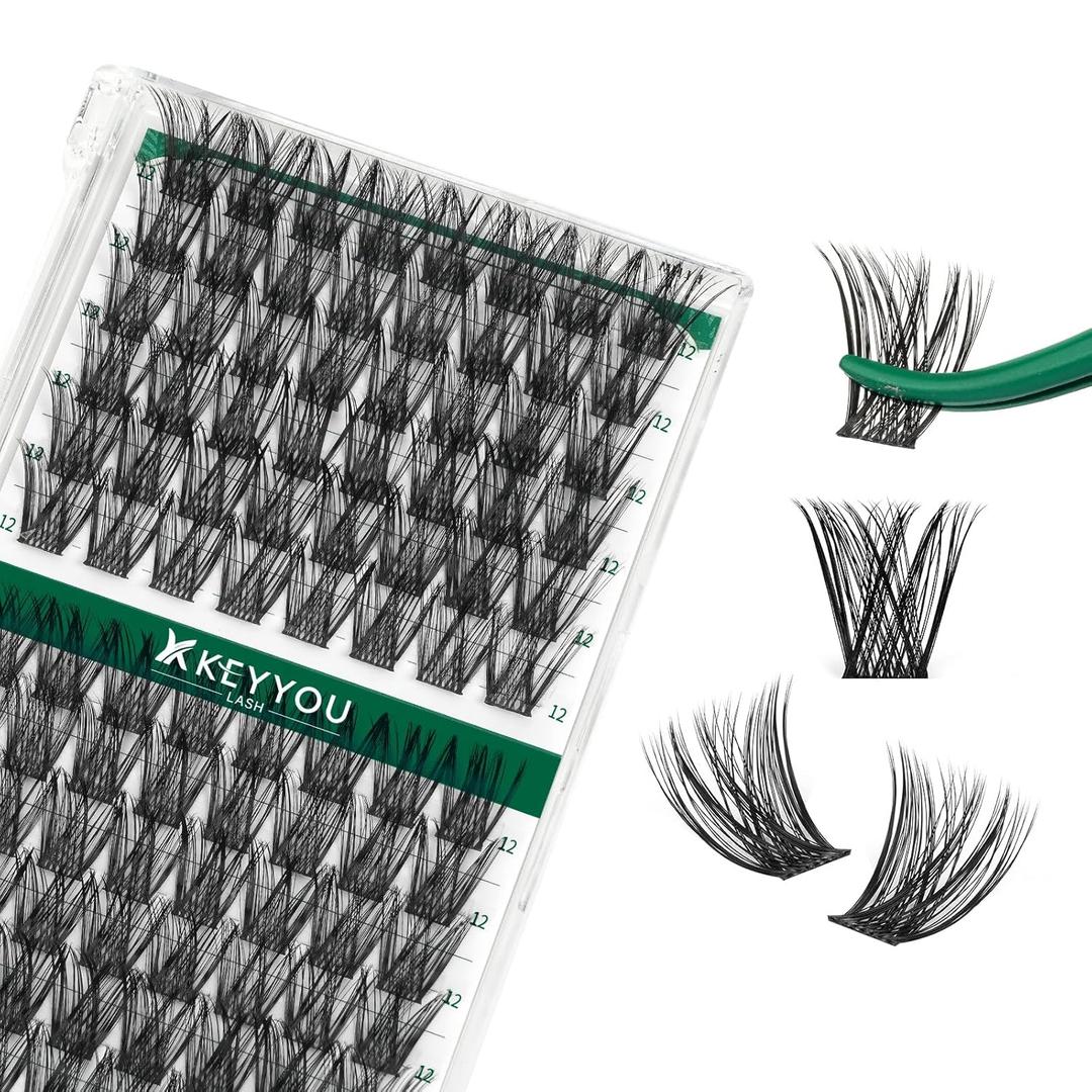 Lash Clusters 96pcs Eyelash Clusters Y01 C Curl 12mm Cluster Lashes KEYYOU Volume Wispy Lash Extension Soft&Comfortable Easy DIY at Home(Y01,C12mm)