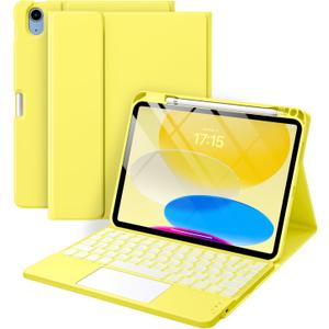 Compatible for iPad 11th 10th Generation Case with Keyboard, Folio Cover with Pencil Holder, Multi-Touch Trackpad, 7 Color Backlit, Detachable Keyboard for iPad (A16) 11th/10th Gen (Yellow)