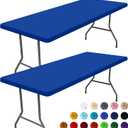Moosfor Spandex 8 Foot Rectangle Table Cloth 2 Pack, Elastic Fitted Tablecloths for Picnic, Stretch Washable Patio Table Cover for Outdoor, Camping, Banquet and Parties (Blue, 30"x96")