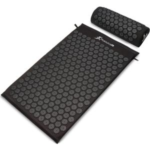 ProsourceFit Acupressure Mat and Pillow Set for Back/Neck Pain Relief and Muscle Relaxation (Large, Black/Black)