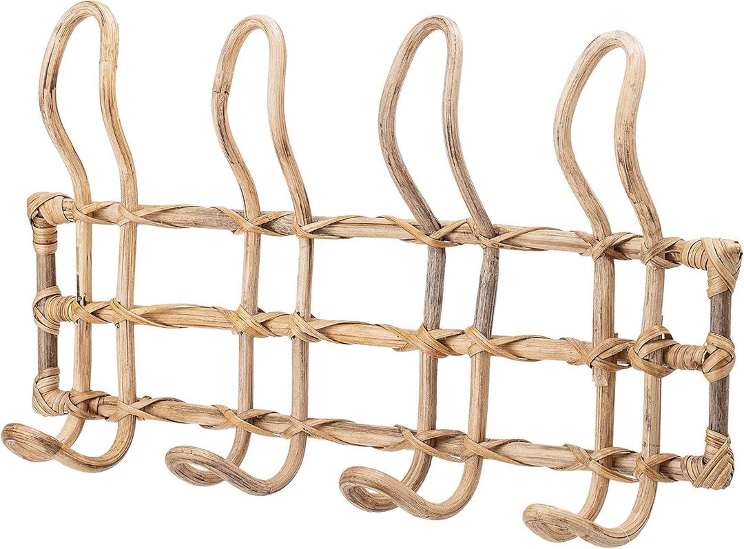 Beige Rattan Wall Hanger with 4 Hooks