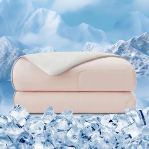 EMME Cooling Comforter Twin Size, Double-Sided Cooling Blanket for Hot Sleepers, Q-Max>0.45 Breathable Summer Quilt for Night Sweater, Cold Touch Lightweight Duvet Insert (Pink,68 x 90)
