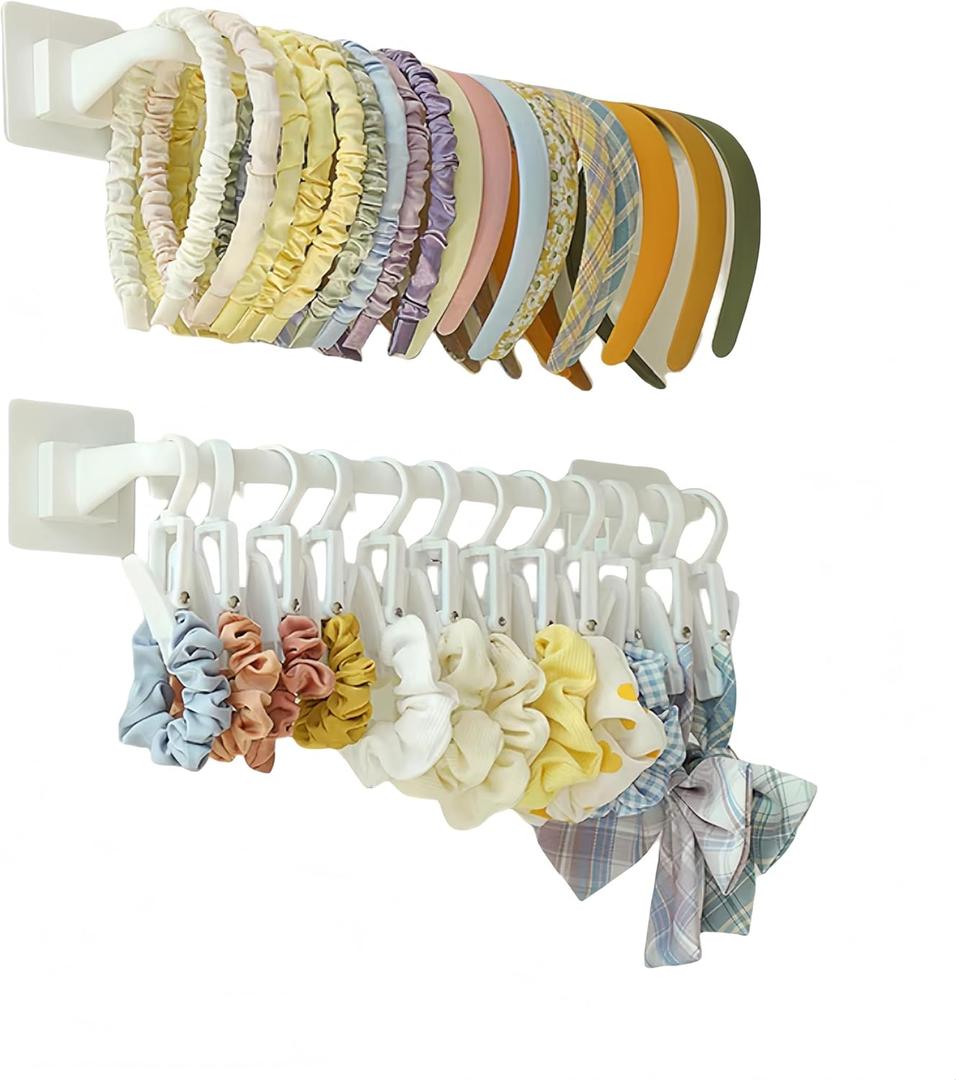 2 Pcs Headband Holder,Wall-Mounted Scrunchie Holder and Hair Tie Organizer,Punch-Free Sticky Headband Holder Organizer, Headband Storage Racks And Display Racks For Girls Or Women