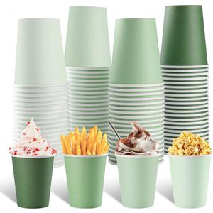100 Pcs Sage Green Paper Cups 9oz Disposable Coffee Paper Cups Gradient Green Party Cups Birthday Bridal Shower Beverage Drinking Cups for Wedding Picnic St Patricks Tea Party Supplies