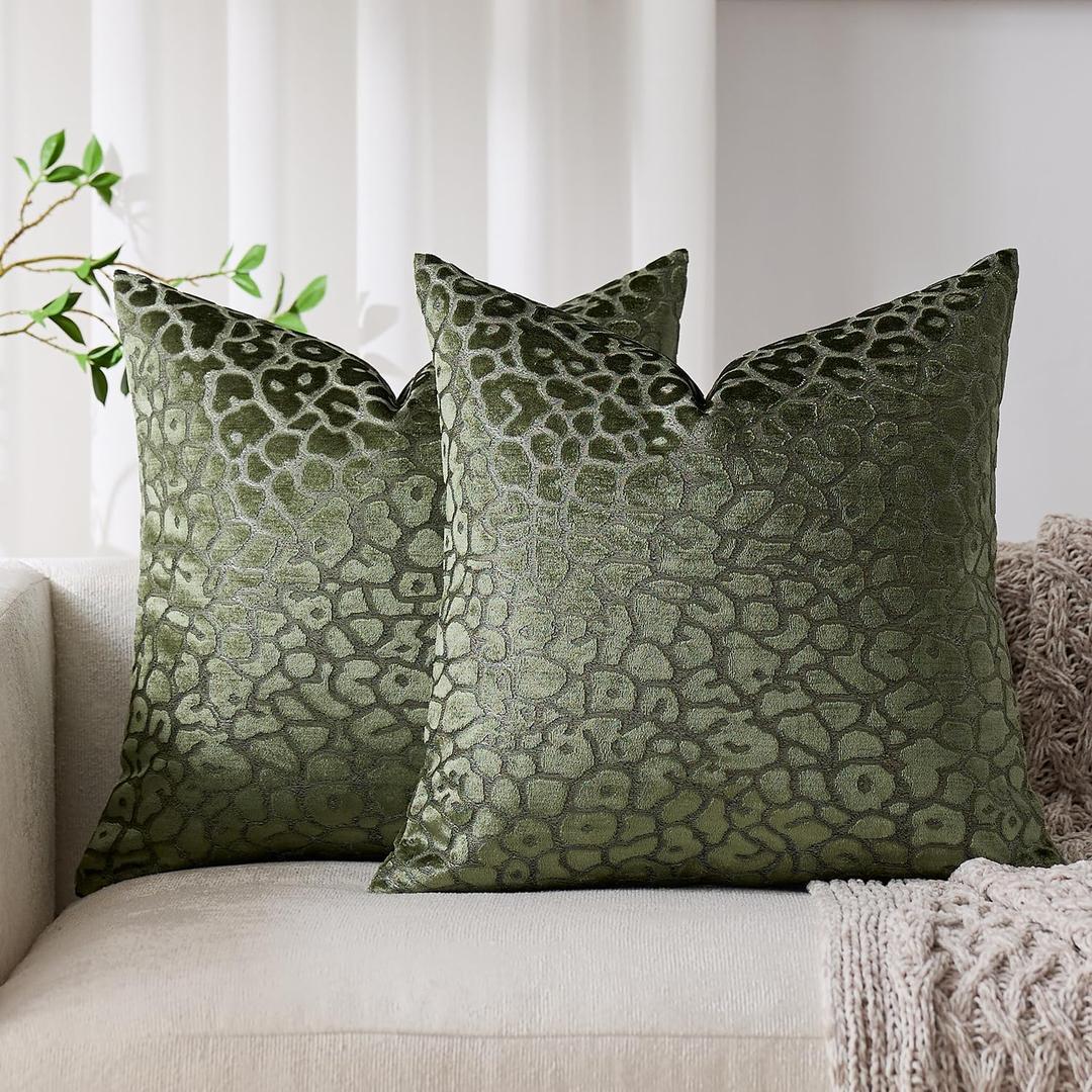 Pack of 2 Soft Neutral Pillow Covers, Geometric Pattern Design Decorative Throw Cases, Invisible Zipper Elegant Modern Home Decor for Couch Bedroom (Green, 18" x 18" (Pack of 2))