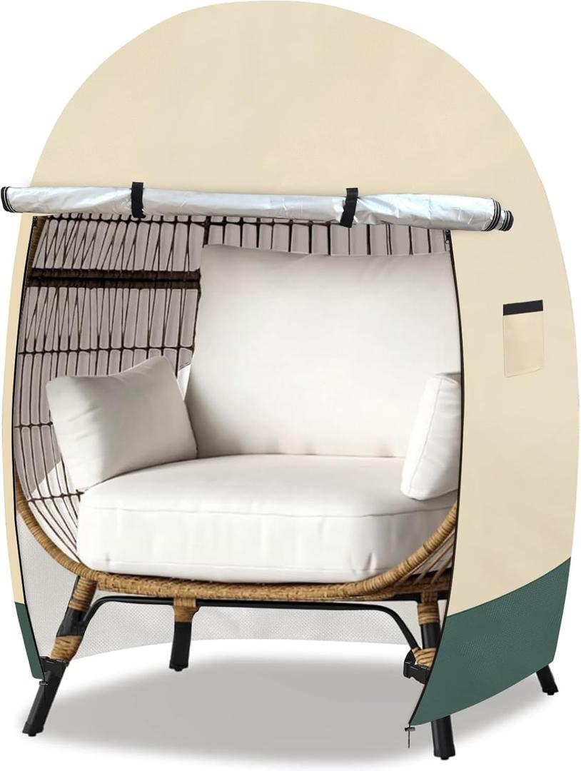 Patio Hanging Egg Chair Cover Waterproof - 420D Heavy Duty Outdoor Single Seat Wicker Swing Egg Chair with Zipper, All-Season Protector Fits 45.3" W Swing/Egg Chairs,Beige&Green