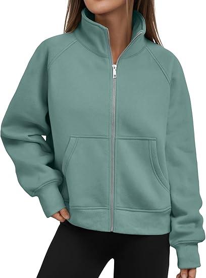 Trendy Queen Womens Sweatshirts Zip Up Hoodies Cropped Crewneck Pullover Casual Jackets Y2k Clothes Fall Fashion Outfits 2025, Small