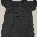 PRETTYGARDEN Summer Wedding Guest Dresses for Women 2026 Off the Shoulder Ruched Bodycon Spring Midi Cocktail Party Dress (Medium, Black)
