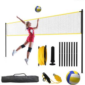 32FT Volleyball Net Set for Training, Adjustable Height 7.4' to 8' Volleyball Net Anti-Sagging, with Ball & Pump, Ground Stakes, Portable Carry Bag, Indoor & Outdoor Use