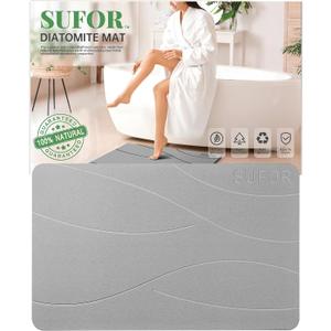 2Pack Stone Bath Mat, Diatomaceous Earth Shower Mat, Non-Slip Super Absorbent Quick Drying Bathroom Floor Mat, Natural, Easy to Clean (Milky Grey, 23.62 * 15.43)
