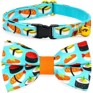 Sushi Cat Collar Bow Set, Breakaway Safety Collar, Wedding/Birthday Bowtie Collar for Kitten (XS (8-13")) Sushi Cat Collar Bow Set, Breakaway Safety Collar, Wedding/Birthday Bowtie Collar for Kitten (XS (8-13"))